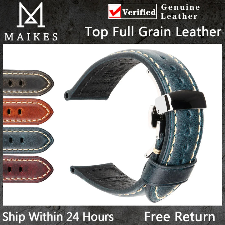 Cowhide Leather Watch Strap – 20/22/24mm, Butterfly Buckle Clasp