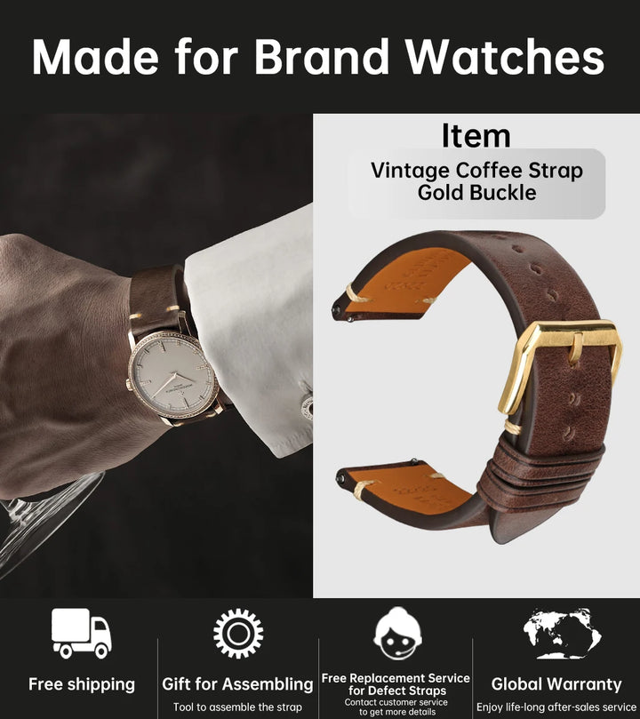 Vintage Vegetable-Tanned Leather Watch Band 20-24mm from Tuscany, Italy