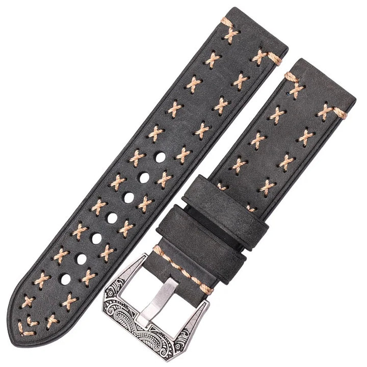 Handmade Genuine Leather Watch Strap 22–24mm with Retro Stainless Steel Buckle