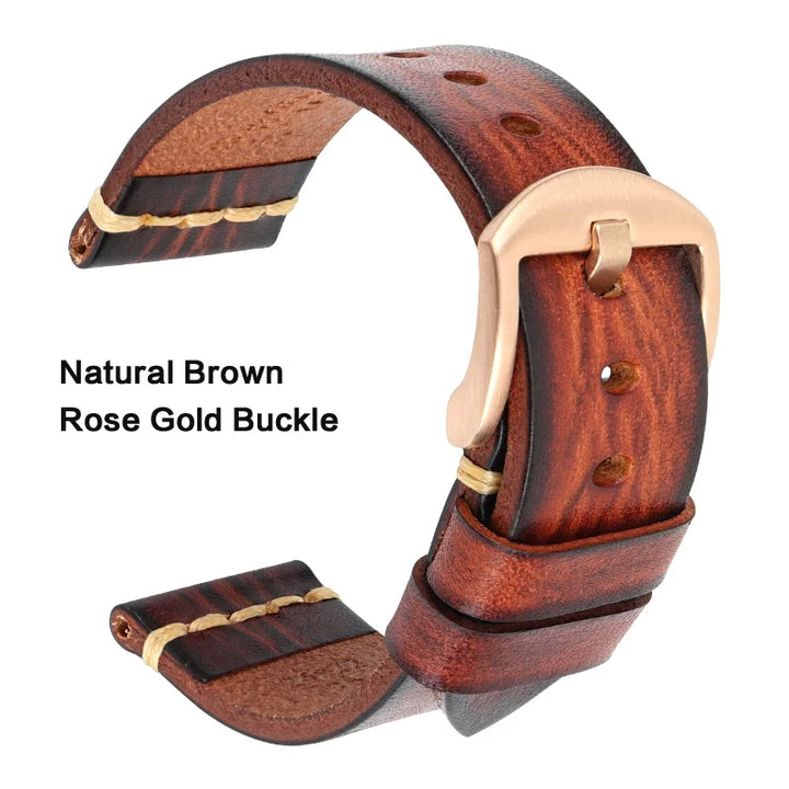 MAIKES Handmade Calfskin Leather Watch Strap – 20/22/24mm, Vintage for Panerai, MIDO & Longines