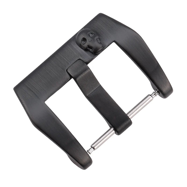 Stainless Steel Watch Buckle – 18–24mm, Silver/Black, Brushed Skull Clasp