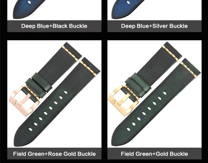 MAIKES Handmade Genuine Cow Leather Watch Band Vintage Black Watchband Watch Bracelet 20mm 22mm 24mm Watch Strap