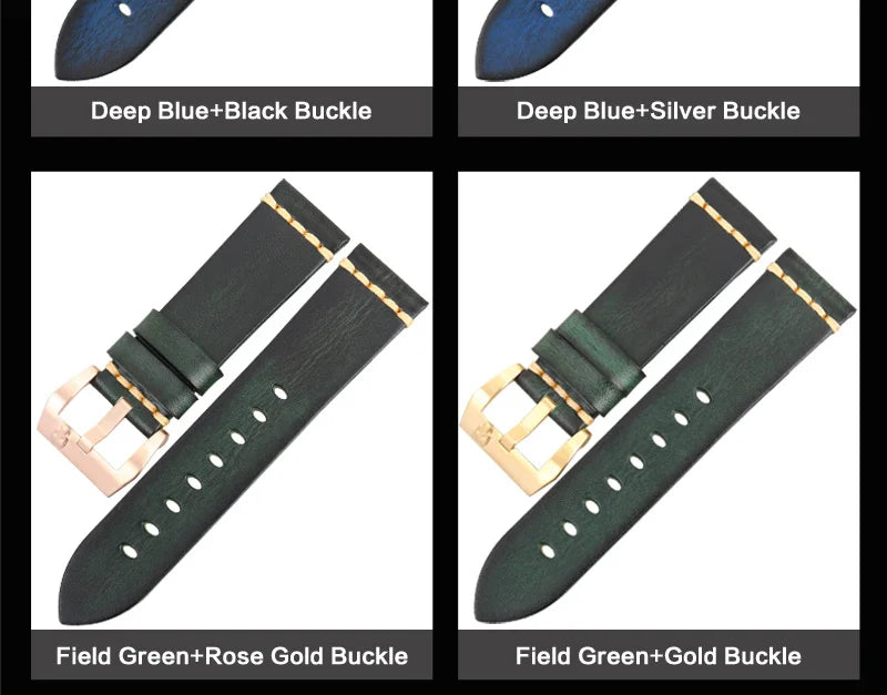 MAIKES Handmade Italian Leather Watch Strap – 18–24mm, Vintage for Panerai, Omega & IWC