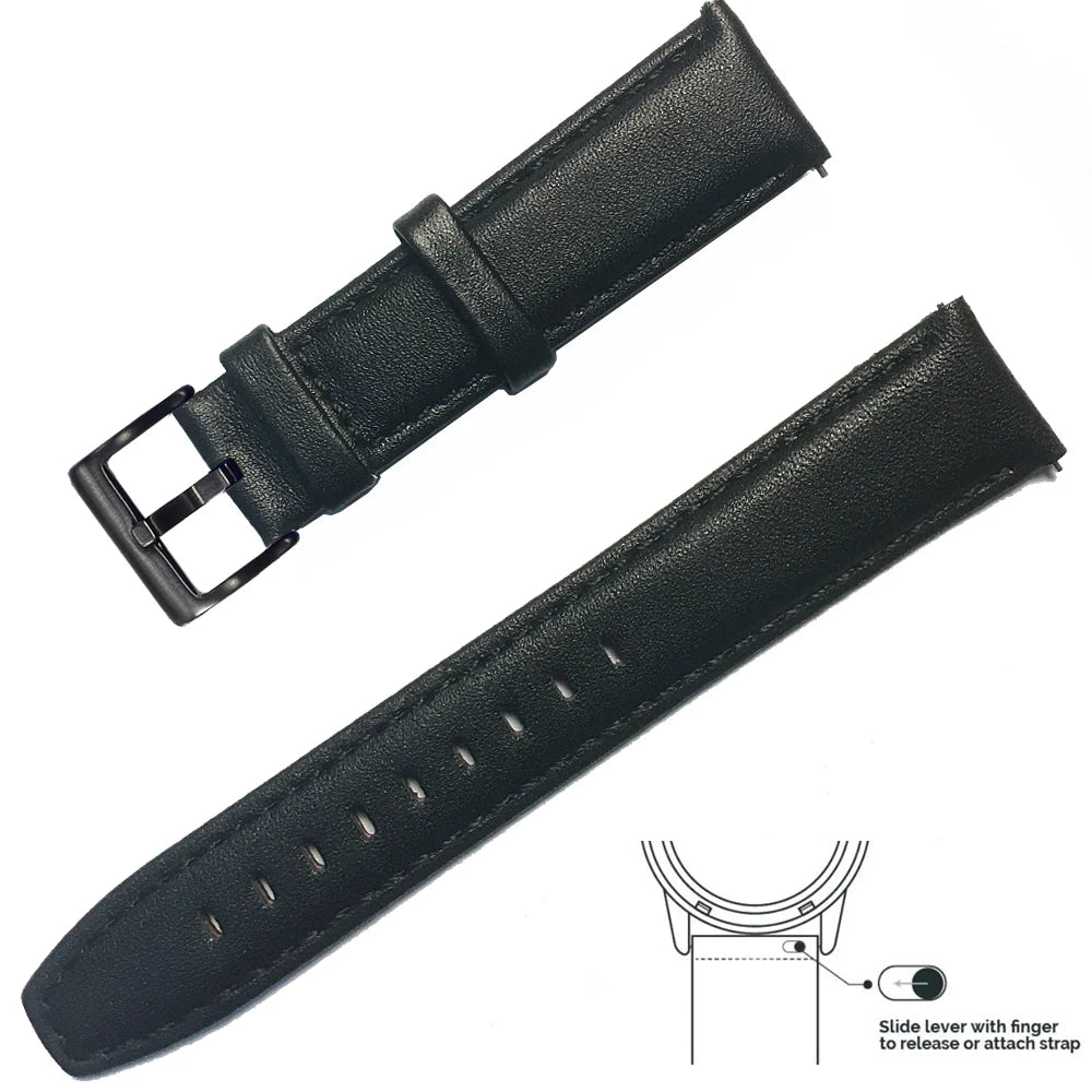 Genuine Leather Quick Release Watch Band 20–22mm for Huawei & Samsung Galaxy 45/46mm
