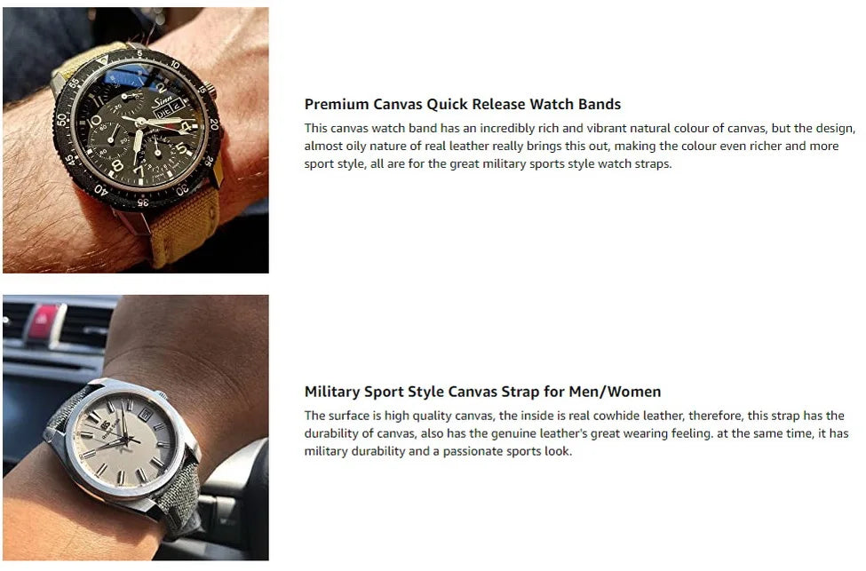 Hemsut Grey Canvas Quick-Release Watch Strap (18-22mm)