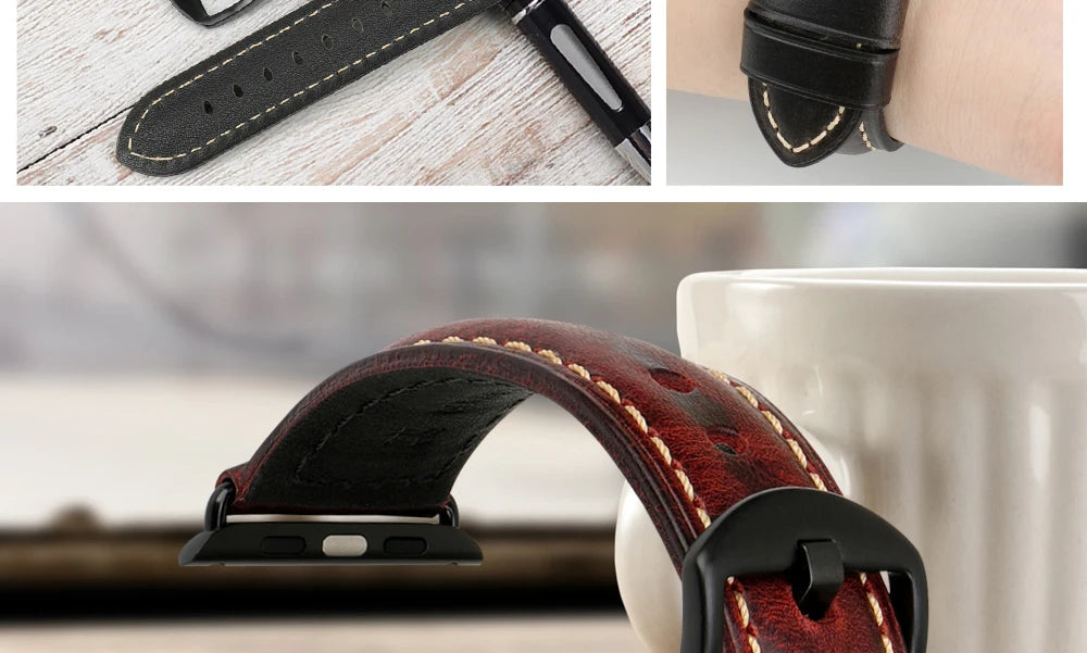 Vintage Cow Leather Apple Watch Strap – 40-45mm for Series 4-9 & SE