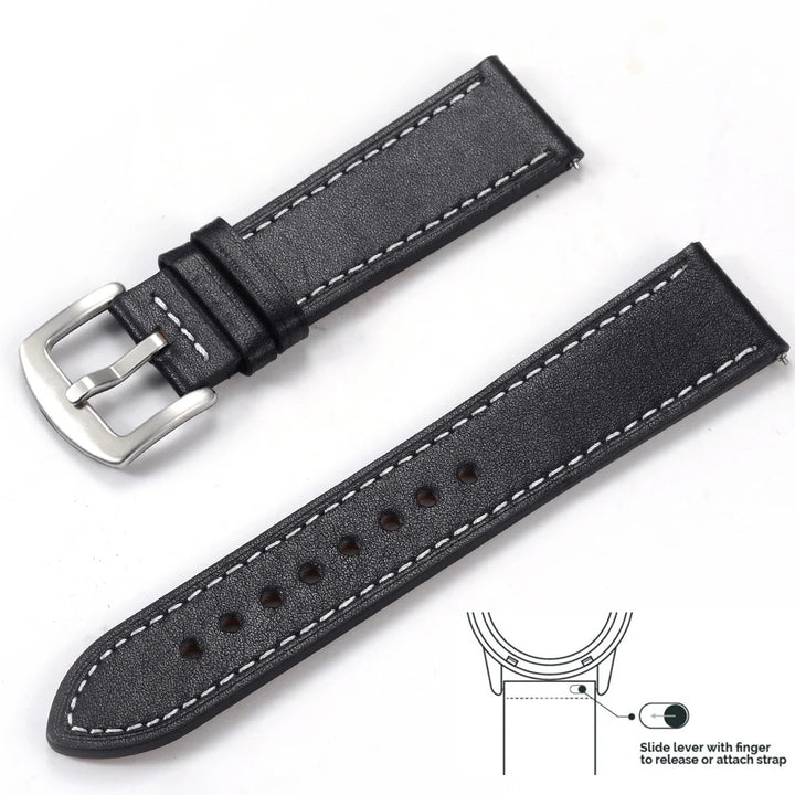 Genuine Leather Quick Release Watch Band 20–22mm for Huawei & Samsung Galaxy 45/46mm