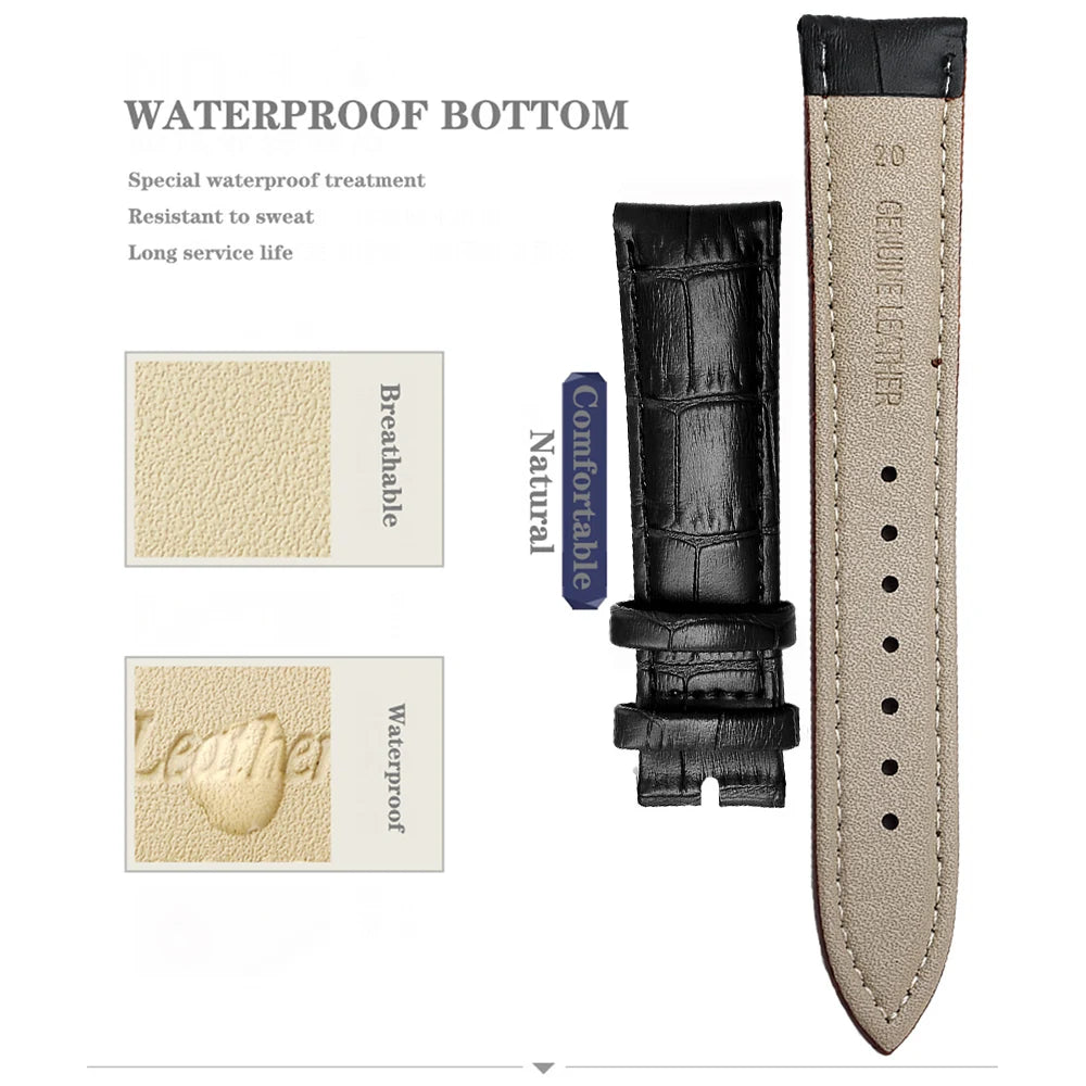 Cowhide Genuine Leather Watch Strap – 12–24mm with Tool
