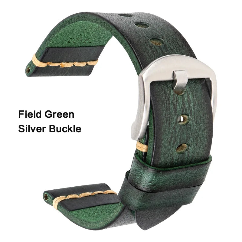 MAIKES Handmade Vintage Leather Watch Strap – 20/22/24mm for Panerai, Fossil, Casio & Seiko