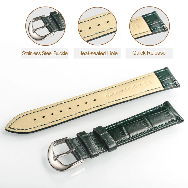 Alligator-Embossed Green Leather Watch Strap 16-22mm