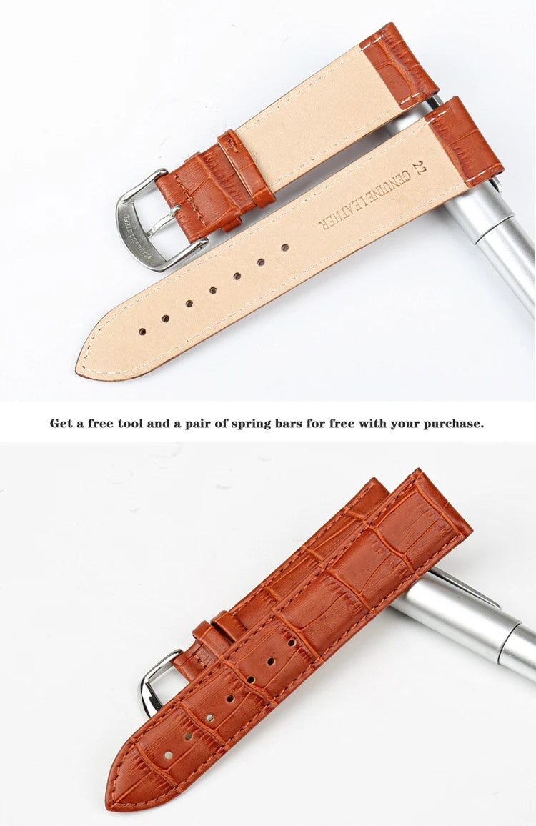 MAIKES Genuine Leather Watch Strap – 18/20/22mm, Black Wristband