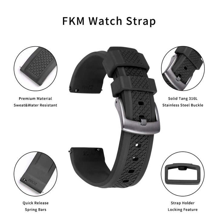 FKM Rubber Watch Strap 20/22mm for Samsung Galaxy 46mm & Huawei GT2/Amazfit GTR 47mm
