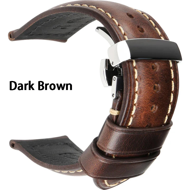 Cowhide Leather Watch Strap – 20/22/24mm, Butterfly Buckle Clasp