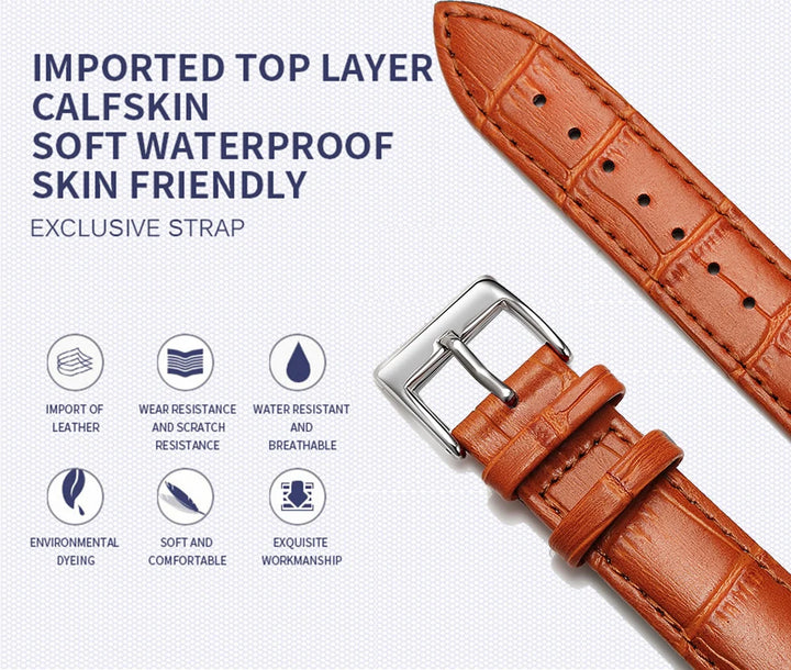 Cowhide Genuine Leather Watch Strap – 12–24mm with Tool