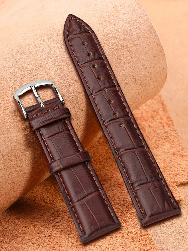 MAIKES Genuine Leather Watch Strap – 18/20/22mm, Black Wristband