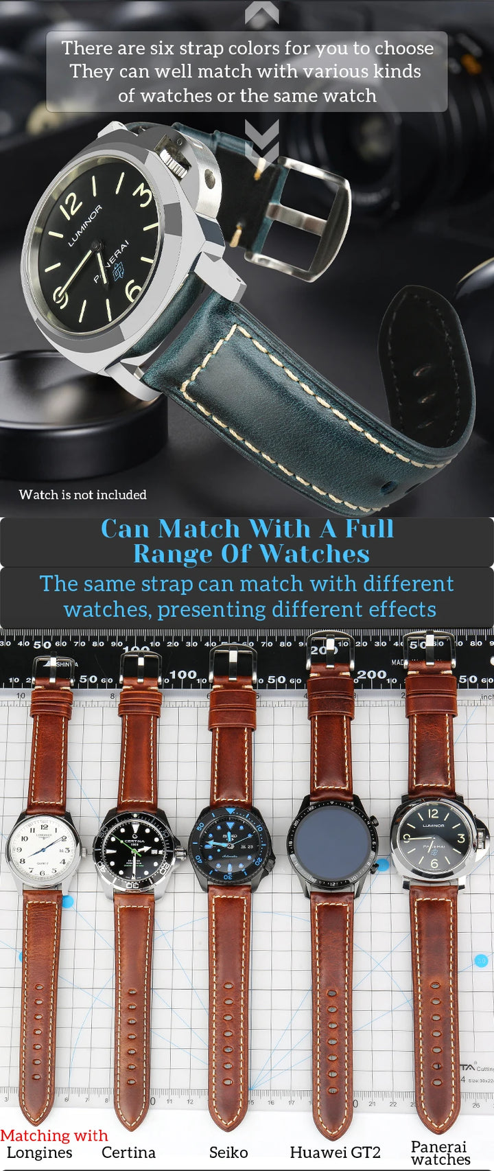 MAIKES Vintage Cowhide Leather Watch Strap – 20/22/24mm for Panerai & Fossil