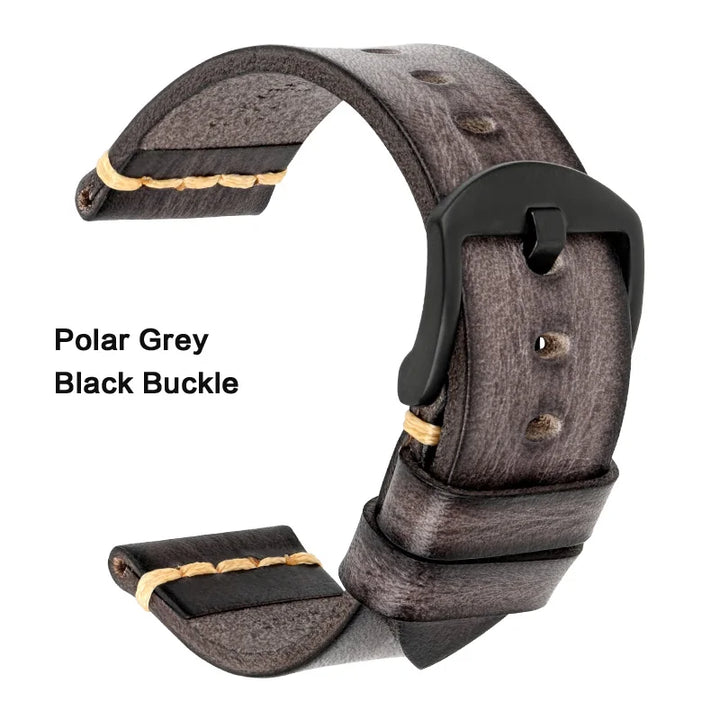 MAIKES Handmade Calfskin Leather Watch Strap – 20/22/24mm, Vintage for Panerai, MIDO & Longines