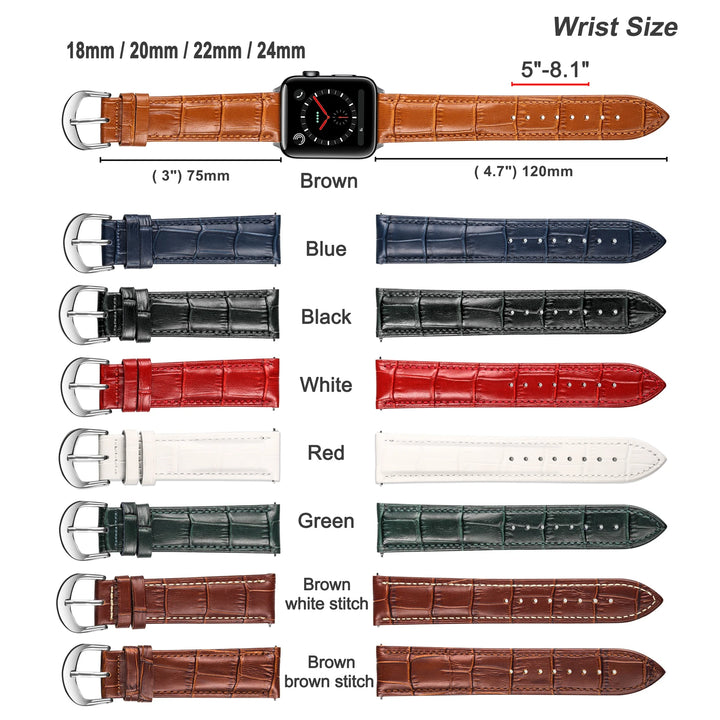 Alligator Embossed Leather Quick-Release Watch Band (16-22mm)