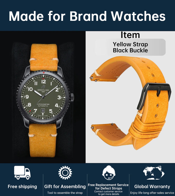 Luxury Italian Vintage Cowhide Leather Strap with Butterfly Buckle