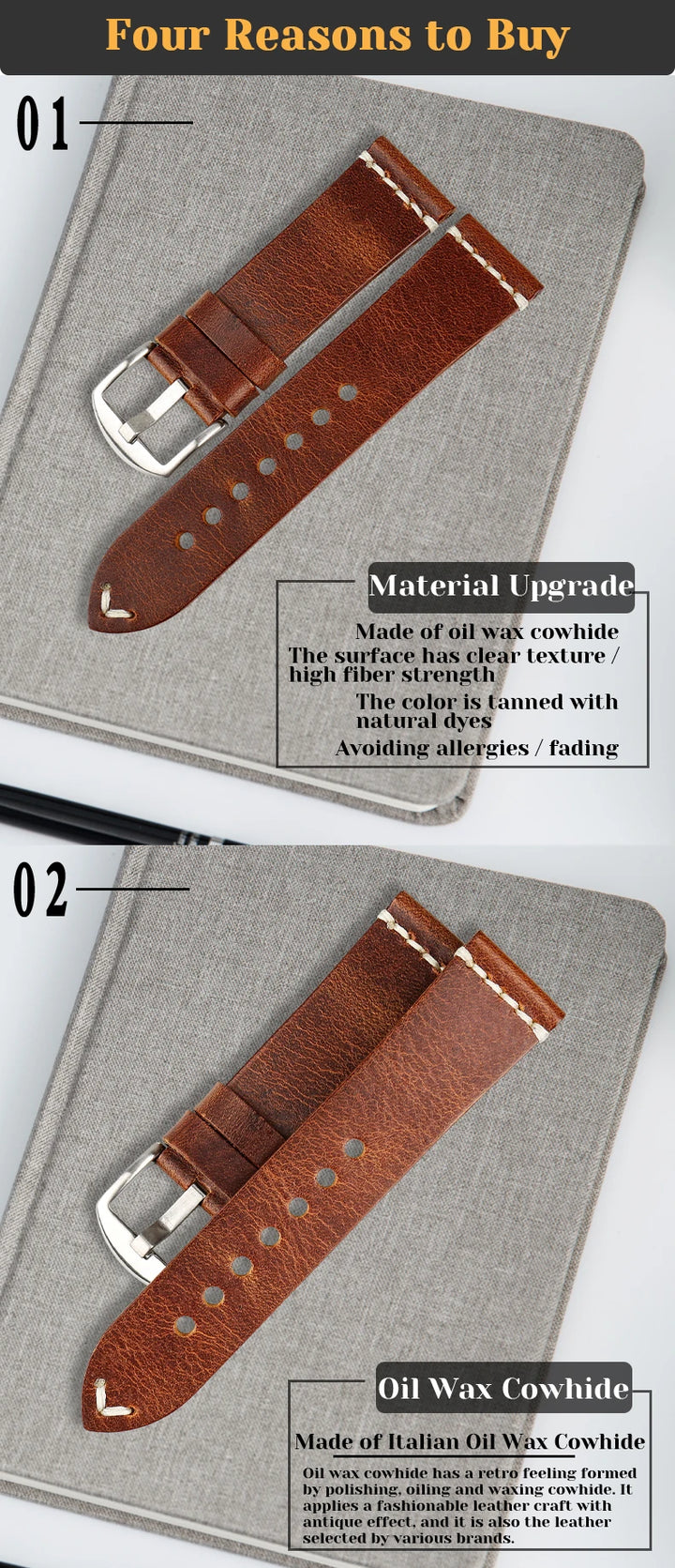 MAIKES Vintage Oil Wax Leather Watch Band Watch Accessories Bracelet 20mm 22mm 24mm Blue Watchband Watch Strap For Omega MIDO