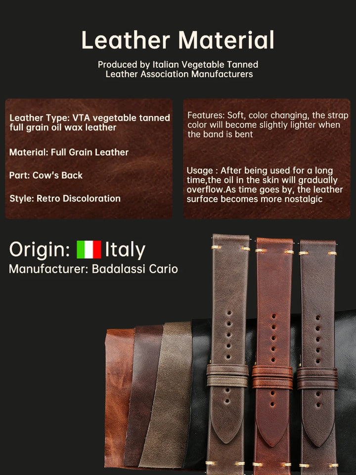 MAIKES Handmade Watchband Butterfly Buckle Vegetable Tanned Cow Leather Made In Italy Quick Release Bracelet Band Watch Strap