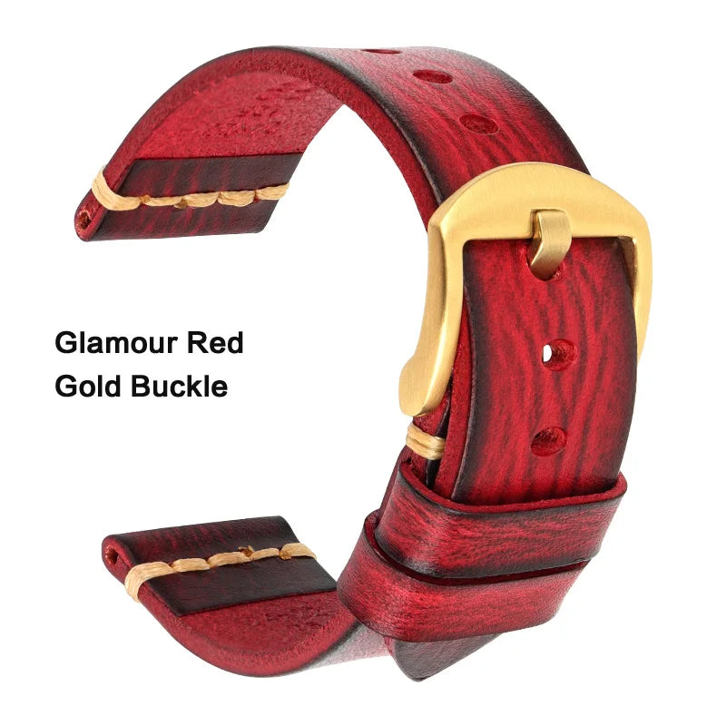 MAIKES Handmade Calfskin Leather Watch Strap – 20/22/24mm, Vintage for Panerai, MIDO & Longines