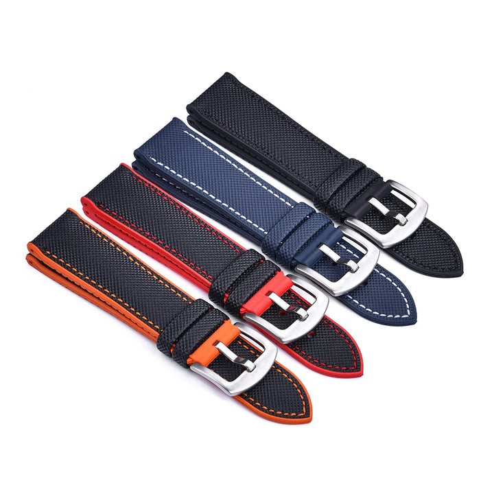 New Unisex High Quality Leather FKM Rubber Watch Strap 20mm 22mm Watch Band Bracelet Men Women Blue Orange Black Red