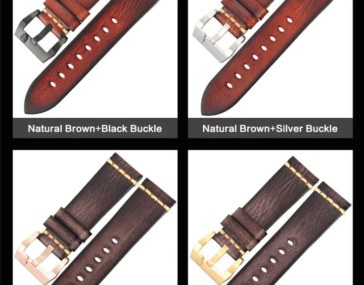 MAIKES Handmade Genuine Cow Leather Watch Band Vintage Black Watchband Watch Bracelet 20mm 22mm 24mm Watch Strap