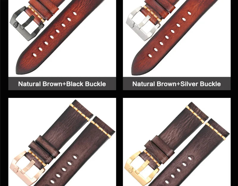 MAIKES Handmade Italian Leather Watch Strap – 18–24mm, Vintage for Panerai, Omega & IWC