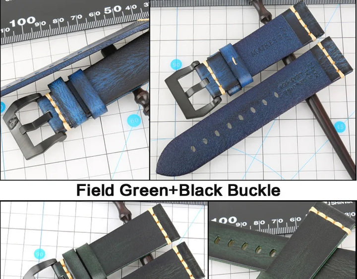 MAIKES Handmade Italian Leather Watch Strap – 18–24mm, Vintage for Panerai, Omega & IWC