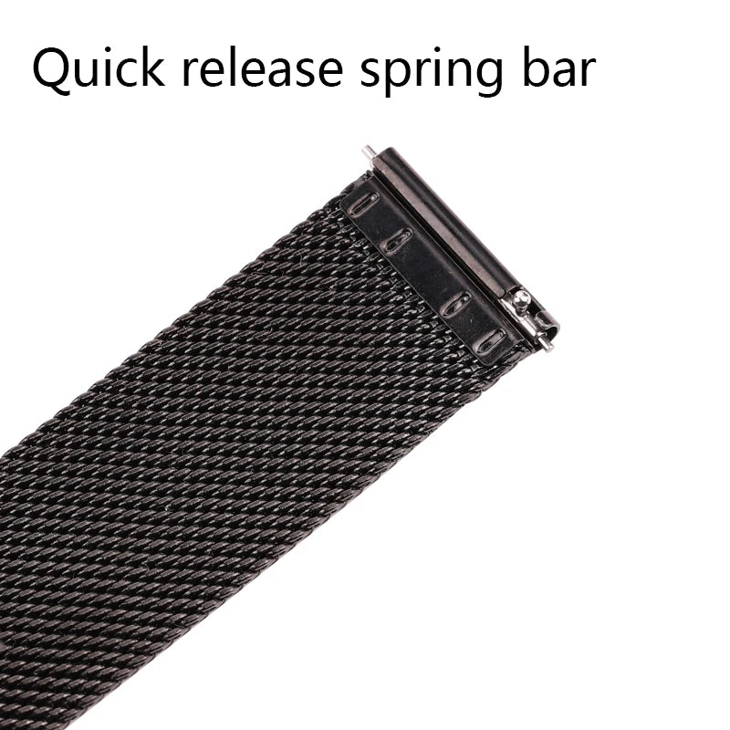 Mesh Milanese Loop Watch Strap – 16–24mm, Silver/Black for Galaxy Watch