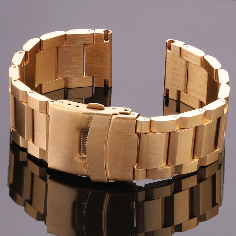 Stainless Steel Watch Strap 18–24mm Blue/Black/Gold