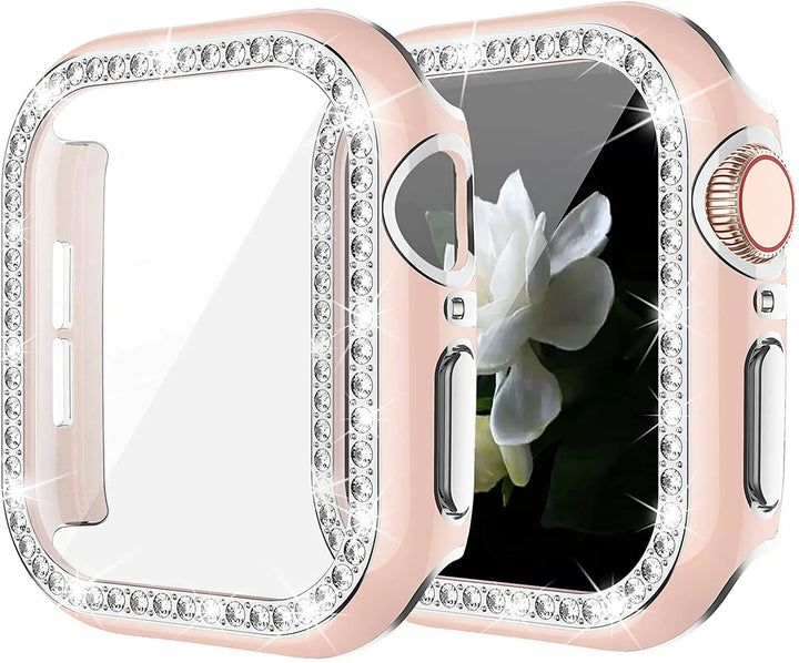 Glass+Cover For Apple Watch Case 45mm 44mm 41mm 40mm 38 42mm Bling Diamond bumper+Screen Protector iwatch series 9 8 7 5 6 4 SE