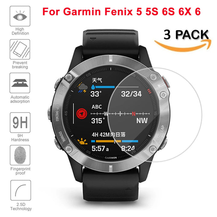 3pcs Ultra Clear Tempered Glass Screen Protector for Garmin Fenix 5/6 Series