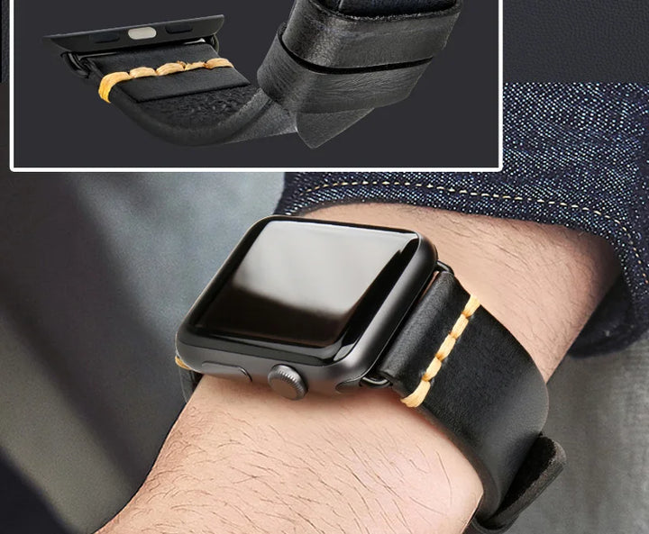 Handmade Leather Strap Watch Band For Apple Watch 45mm 41mm 44mm 42mm 40mm Series 9 8 7 6 SE 5 4 iWatch Bracelet