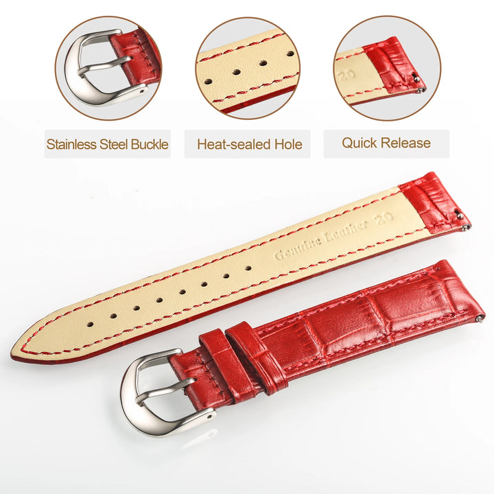 Alligator Embossed Leather Quick-Release Watch Band (16-22mm)