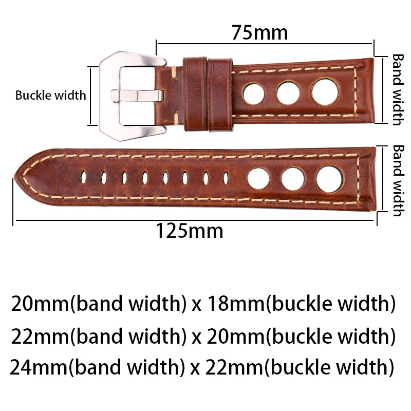Oil Wax Cowhide Leather Watch Strap 22-24mm