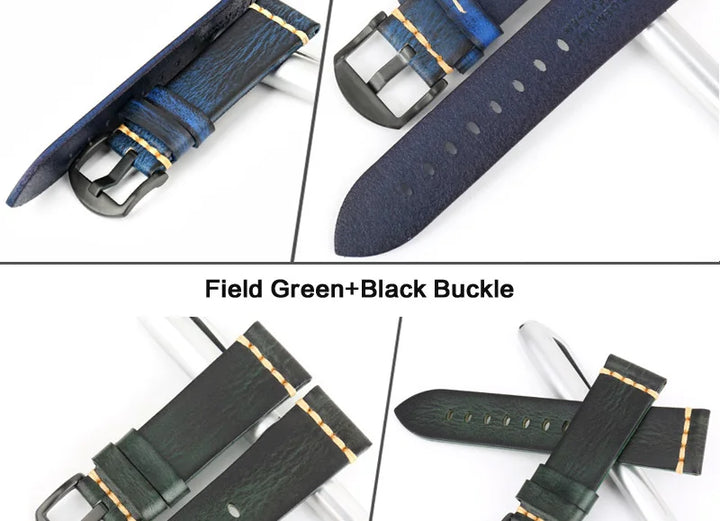 MAIKES Handmade Vintage Leather Watch Strap – 20/22/24mm for Panerai, Fossil, Casio & Seiko
