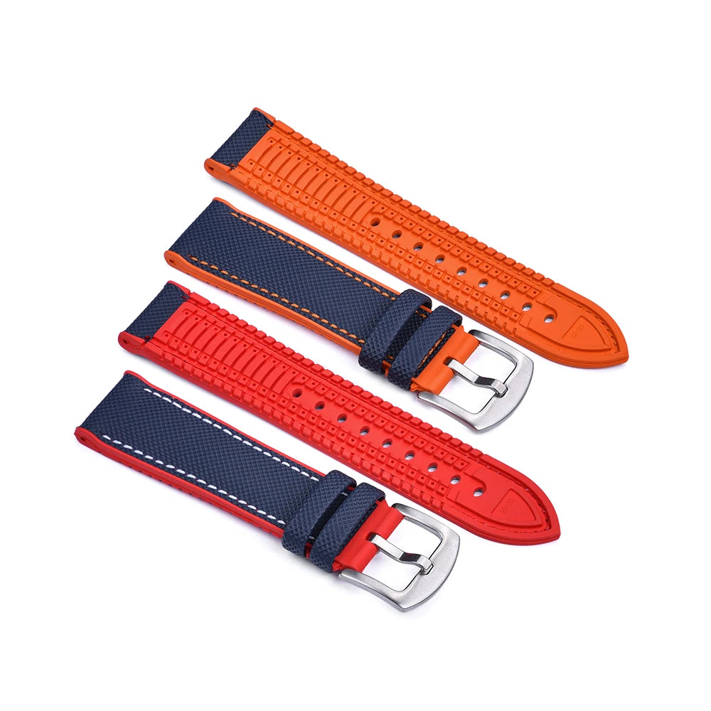 New Unisex High Quality Leather FKM Rubber Watch Strap 20mm 22mm Watch Band Bracelet Men Women Blue Orange Black Red