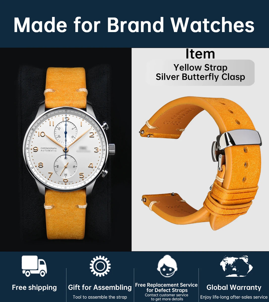 Luxury Italian Vintage Cowhide Leather Strap with Butterfly Buckle