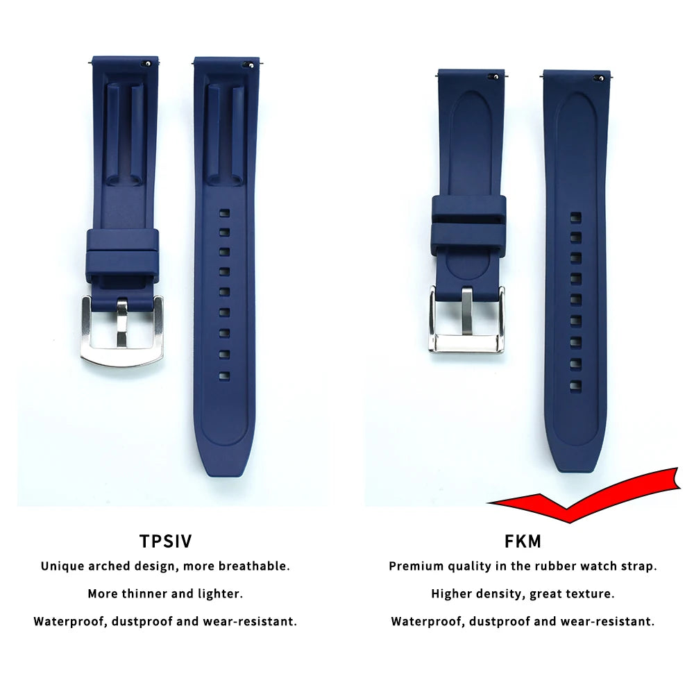 Universal FKM Rubber Watch Strap – 20–24mm Waterproof Sport Band for Rolex, Omega, Armani & Seiko