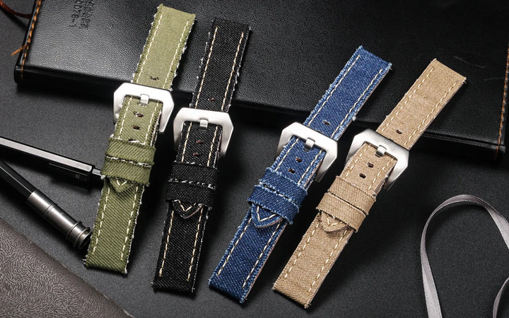 Hemsut Denim Canvas Watch Strap – 20–24mm Quick-Release with Steel Buckle