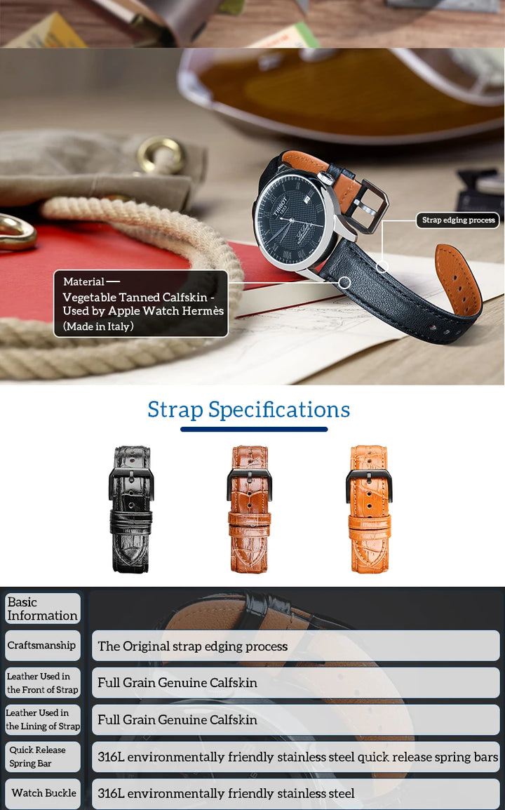 Quick Release Leather Watch Band For Tissot Seiko Longines MIDO Watch Accessories Cow Leather Strap Bracelet Watchband