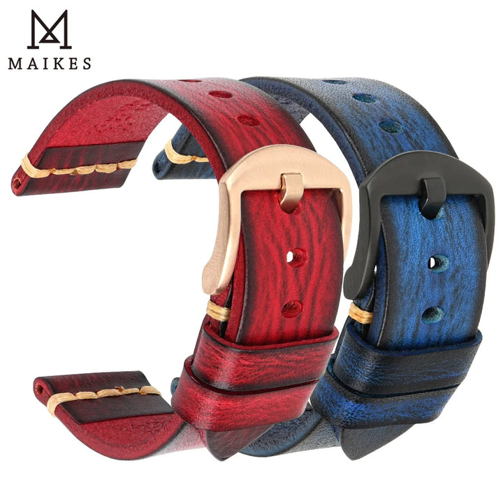 Handmade Vintage Leather Watch Strap 18–24mm – MAIKES