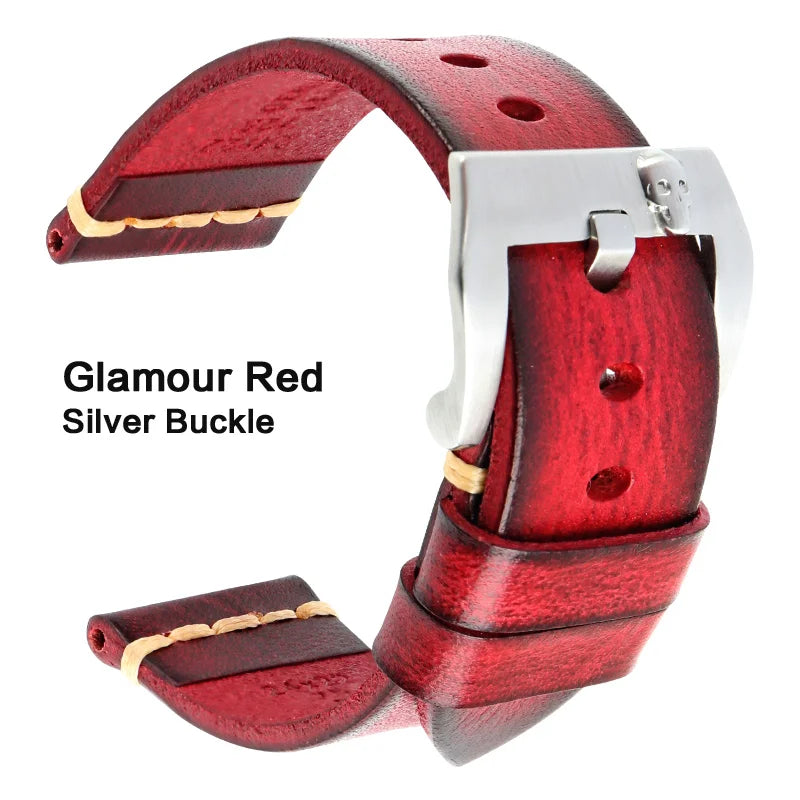 MAIKES Handmade Genuine Cow Leather Watch Band Vintage Black Watchband Watch Bracelet 20mm 22mm 24mm Watch Strap