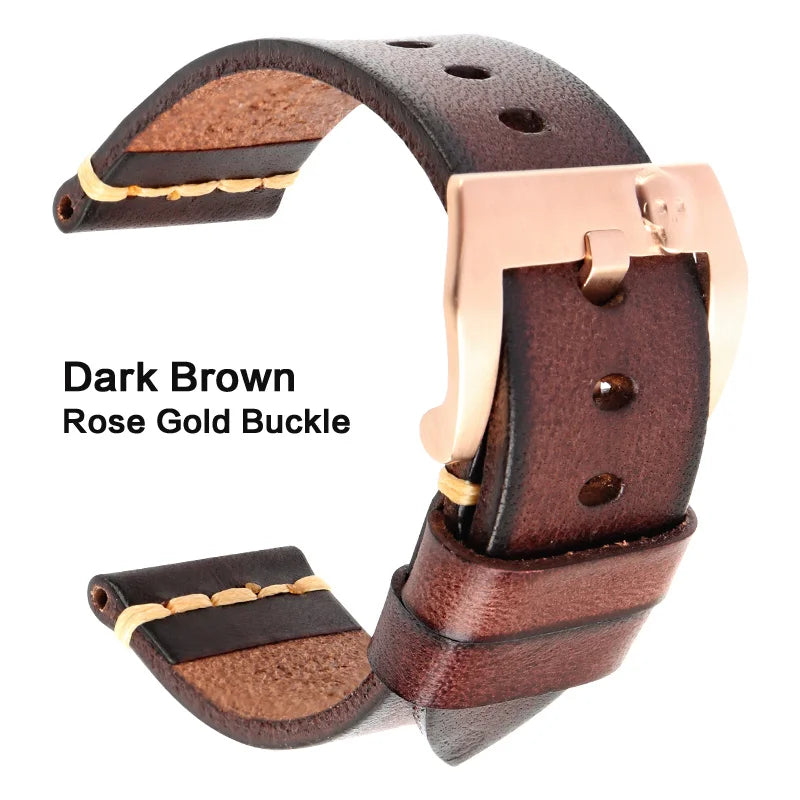 MAIKES Handmade Italian Leather Watch Strap – 18–24mm, Vintage for Panerai, Omega & IWC