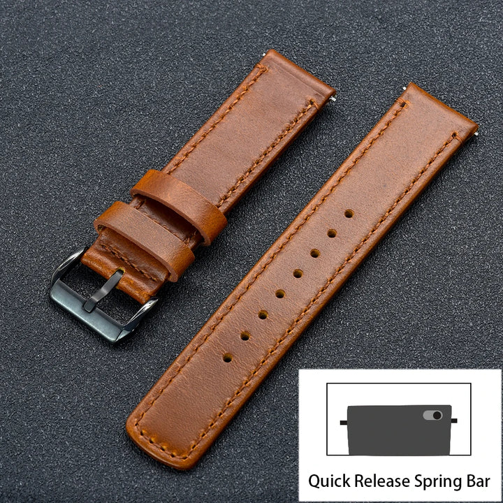 JUELONG Premium Leather Watch Strap 20mm 22mm With Quick Release Watch Bands Black Silver Buckle For Men's Watches Accessories