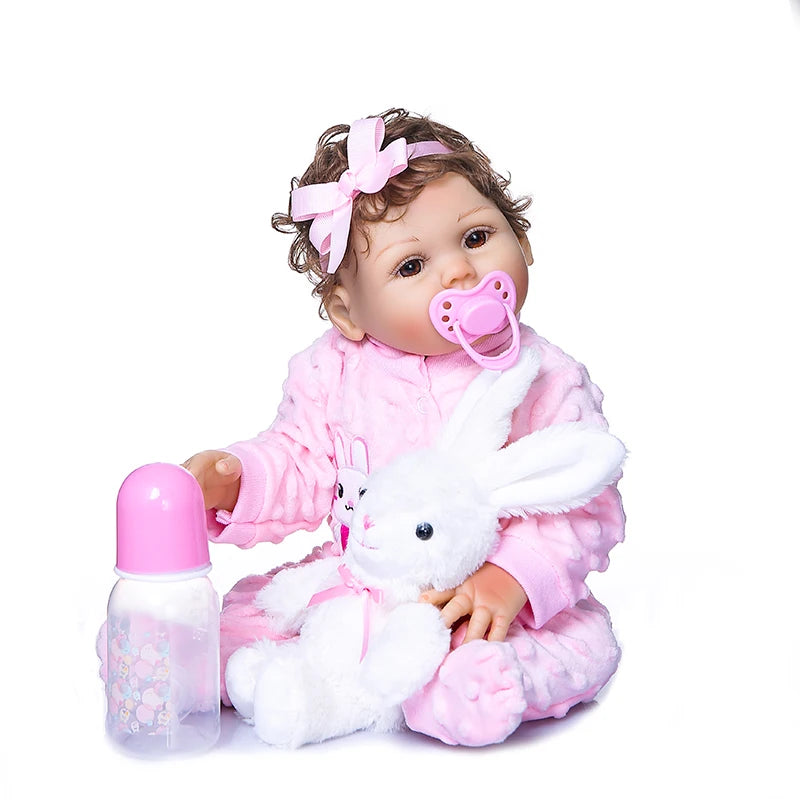 47 cm Original NPK Full‑Body Silicone Toddler Girl Reborn Doll – Curly Hair Bath Toy