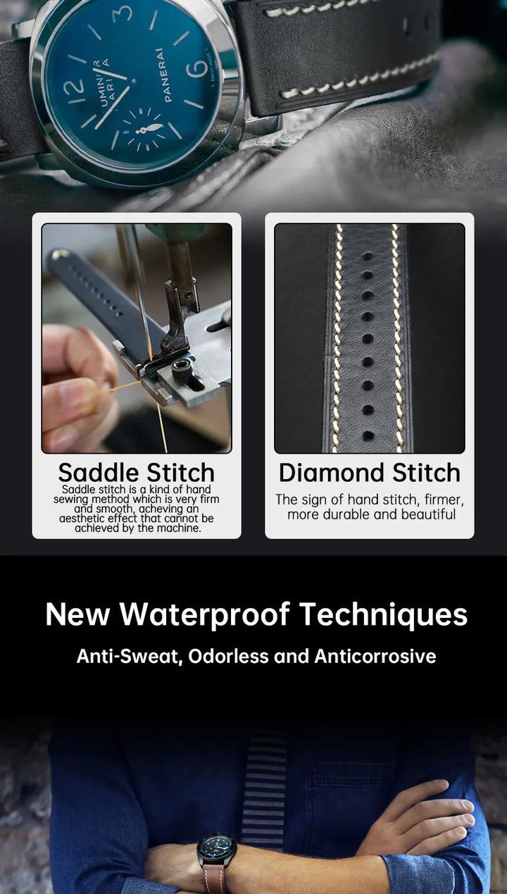 MAIKES Watch Accessories Leather Watch Strap With Stainless Steel Butterfly Buckle 20mm 22mm Men's Bracelet Watch Band