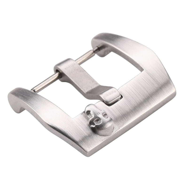 Stainless Steel Watch Buckle – 18–24mm, Silver/Black, Brushed Skull Clasp